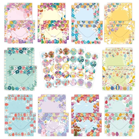 Easter Stationery Set Letter Paper Envelopes Stickers Bunny Egg Patterns Cartoon Kids Party Gift Writing Accessories