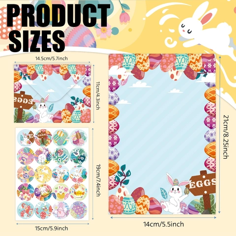 Easter Stationery Set Letter Paper Envelopes Stickers Bunny Egg Patterns Cartoon Kids Party Gift Writing Accessories