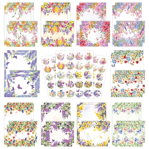 Watercolor Floral Stationery Letter Paper Envelopes And Stickers Spring Flower Patterns Writing For Invitations Greetings