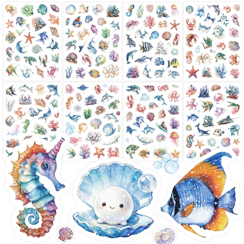 Adesivi Animali Cartoni Animati Pellicola Flash Olografica Decalcomanie Vinile Impermeabili Scrapbooking Oceano Sirena