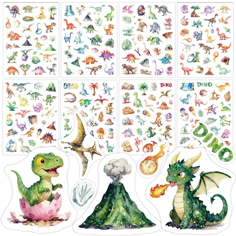 Cartoon Dinosaurus Stickers Waterdicht Holografische Flash Film Voor Scrapbooking DIY Decoratie Aquarel Stijl Voor Kinderen