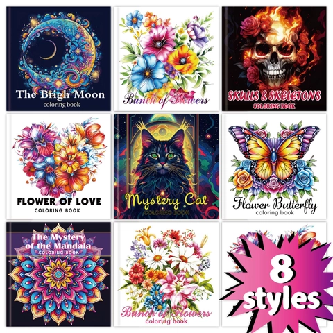 Artistiek Kleurboek Thema's Bloemen Vlinder Mandala Schedel Offsetpapier DIY Tekenen Voor Volwassenen Kinderen Stressverlichting