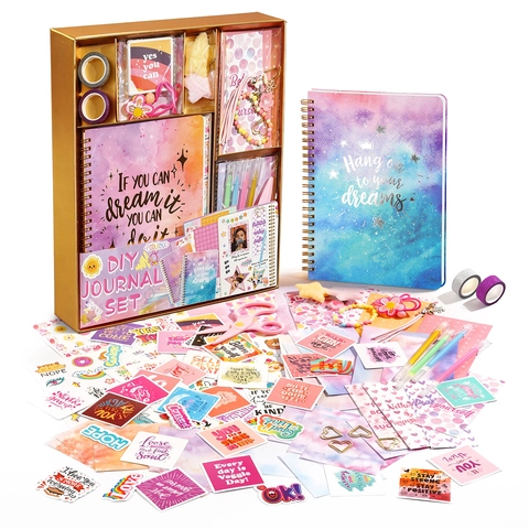 Dreamy Pink Purple DIY Journal Stationery Scrapbooking Notebook Stickers Gel Pens Scissors Decorative Accessories For Girls Students