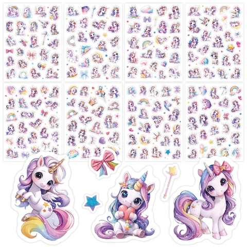 Adesivi Unicorno Cartone Animato Vinile Flash Olografico Impermeabile Decorativo DIY Per Scrapbooking Diario Bottiglia D'acqua Laptop Bambini Ragazze