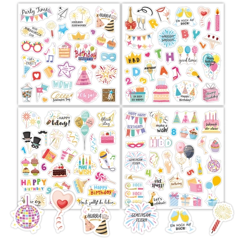Happy Birthday Aufkleber DIY Cartoon Deko Sticker Für Scrapbooking Party Dekoration Deutsch Und Englisch Design