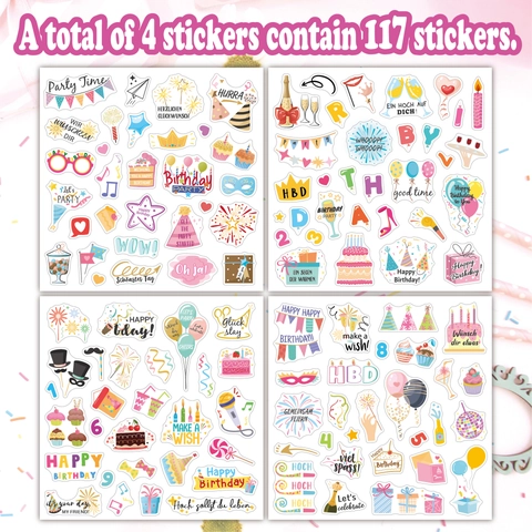 Happy Birthday Aufkleber DIY Cartoon Deko Sticker Für Scrapbooking Party Dekoration Deutsch Und Englisch Design