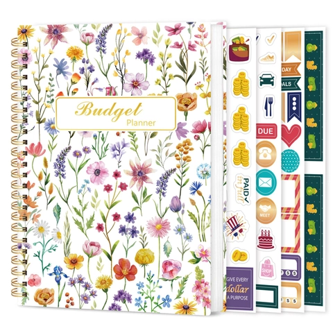 Floral Budget Planner Spiralbindung Monatliche Ausgaben Tracker Finanz Organizer Premium Papier Aufkleber Floral