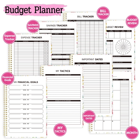 Floral Budget Planner Spiralbindung Monatliche Ausgaben Tracker Finanz Organizer Premium Papier Aufkleber Floral
