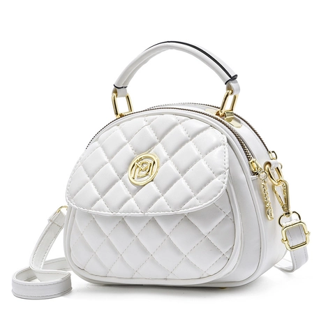Sac À Bandoulière Femme Cuir PU Matelassé Motif Losanges Double Fermeture Éclair Petit Sac À Main Coquille Crossbody Détails Dorés Élégant