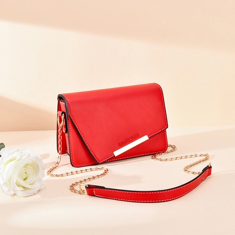 Bolso de Hombro para Mujer de Cuero PU con Bloques de Color Cadena de Metal Estampado de Letras Románticas Bolso Bandolera Cuadrado