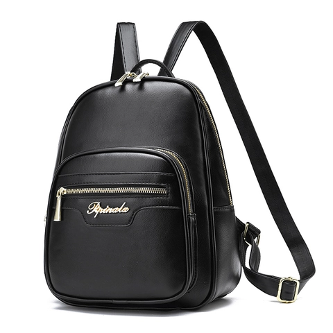Women Fashion PU Leather Backpack Large Capacity Solid Color Bag With Golden Metal Zipper For Casual Travel Commuting School