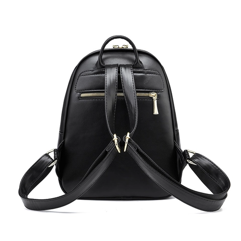 Women Fashion PU Leather Backpack Large Capacity Solid Color Bag With Golden Metal Zipper For Casual Travel Commuting School