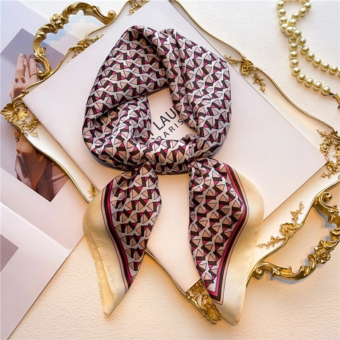 Geometric Triangle Pattern Satin Square Scarf For Women Elegant Polyester Bandana Headscarf Fashion Neck Scarf Shawl Accessories
