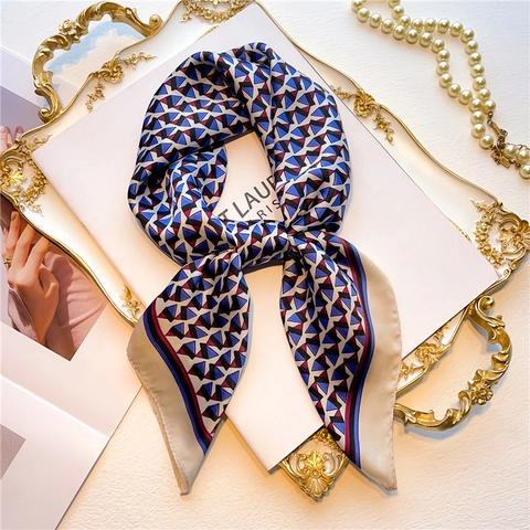 Geometric Triangle Pattern Satin Square Scarf For Women Elegant Polyester Bandana Headscarf Fashion Neck Scarf Shawl Accessories