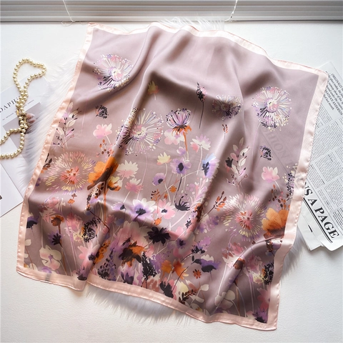 Elegant Square Scarf Faux Satin Polyester Satin Dandelion Floral Print Versatile Neck Hair Handbag Wrap For Women Retro Style
