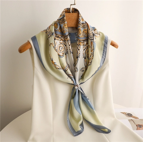 Vintage Baroque Print Square Scarf Elegant Imitation Satin Satin Neckerchief For Women Retro Versatile Hair Band Head Wrap