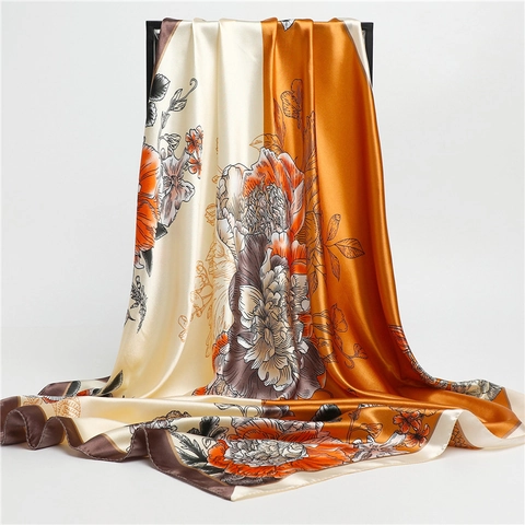 Quadratischer Satinnschal Pfingstrosenmuster Polyester Satintuch Retro Haar Bandana Eleganter Halsschal Für Damen