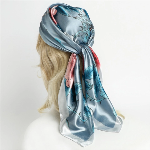 Elegantes Quadratisches Halstuch Aus Satin Mit Blumenmuster Für Damen Seidig Großes Kopftuch Modisch