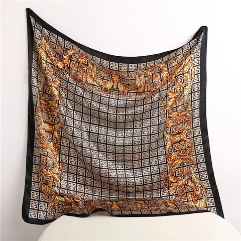 Vintage Baroque Pattern Satin Scarf Luxury Leopard Print Large Square Headscarf Elegant Neck Shawl For Women