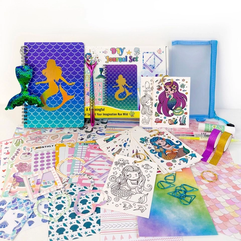Meerjungfrau Thema DIY Journal Kit Für Mädchen Spiral Notizbuch Aufkleber Stifte Washi Tape Kreative Schreibwaren Geschenkbox