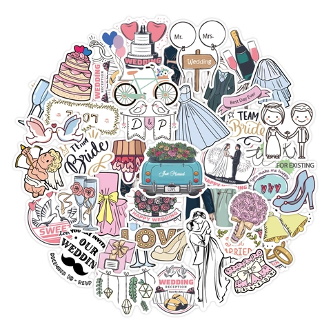 Bruiloft Stickers Waterdicht PVC Mat Cartoon Romantisch Decals Voor Scrapbooking Laptop Telefoonhoesje DIY