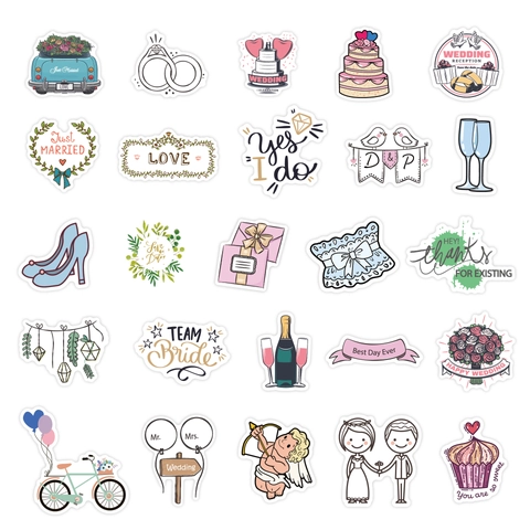 Bruiloft Stickers Waterdicht PVC Mat Cartoon Romantisch Decals Voor Scrapbooking Laptop Telefoonhoesje DIY
