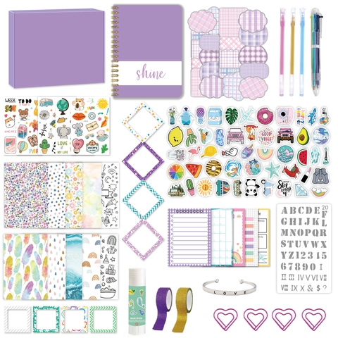 DIY Journal Kit Paper Stickers Pens Scrapbook For Girls Creative Birthday Gift Cute Stationery Activities Supplies Purple Pink Green