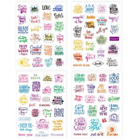 4 Blatt Inspirierende Englische Zitate Aufkleber Set Transparentes PVC Wasserdicht Für Journal Scrapbook DIY Deko