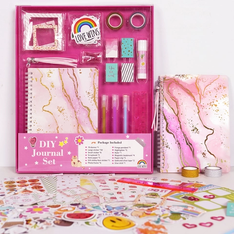 DIY Tagebuch Scrapbook Kit Für Mädchen Marmor Spiral Notizbuch Mit Aufklebern Washi Tape Textmarker Lineal Magnetische Lesezeichen Klebestift Kreativ Schreibwaren Geschenk