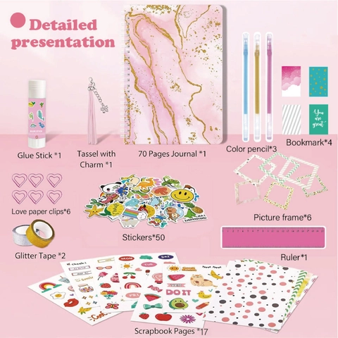 DIY Tagebuch Scrapbook Kit Für Mädchen Marmor Spiral Notizbuch Mit Aufklebern Washi Tape Textmarker Lineal Magnetische Lesezeichen Klebestift Kreativ Schreibwaren Geschenk