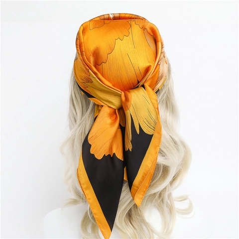 Large Floral Peony Print Square Scarf Faux Satin Polyester Satin Hair Head Scarf Neck Wrap For Women Elegant Soft Fashion