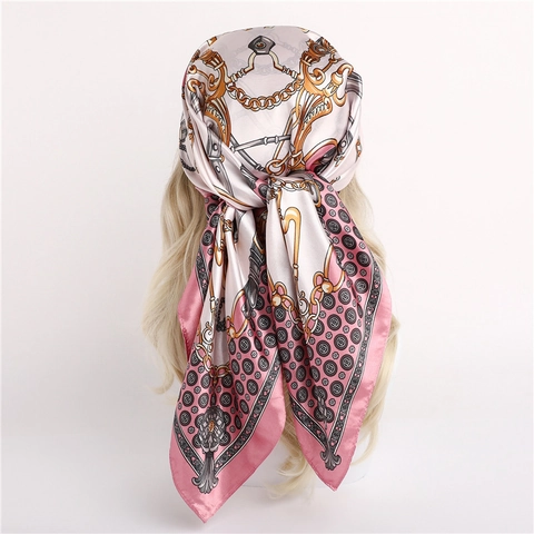 Elegant Satin Scarf Luxury Baroque Square Hair Bandana Large Satin Like Printed Neck Wrap Fashion Accessory For Women