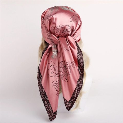 Large Square Scarf Satin Polyester Imitation Satin Elegant Baroque Floral Print Fashion Neck Wrap For Women