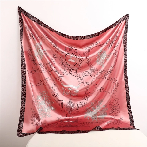 Large Square Scarf Satin Polyester Imitation Satin Elegant Baroque Floral Print Fashion Neck Wrap For Women