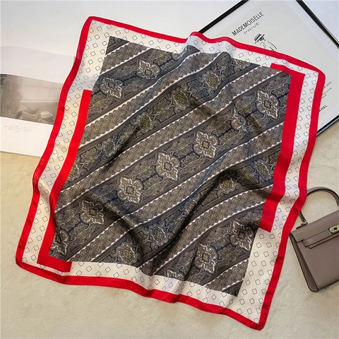 Foulard Quadrato Da Donna Con Stampa Paisley Retrò Raso Di Raso Sintetica Floreale Sciarpa Collo