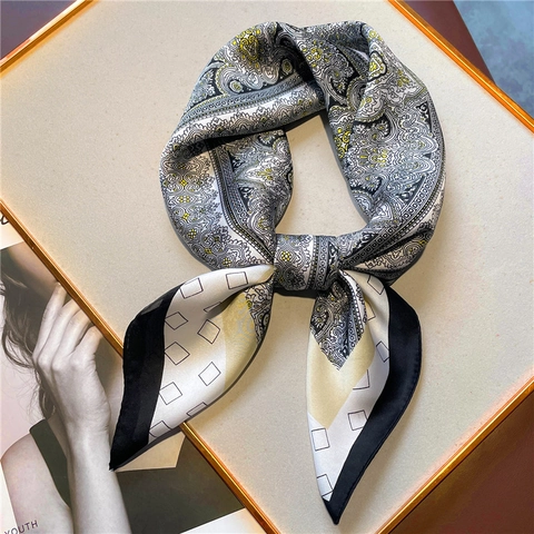 Foulard Quadrato Da Donna Con Stampa Paisley Retrò Raso Di Raso Sintetica Floreale Sciarpa Collo
