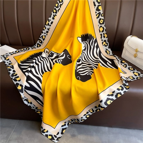 Fashion Square Scarf Polyester Satin Satin Leopard Zebra Animal Print Shawl Head Wrap For Women Exotic Style Accessory