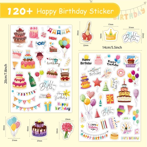 Happy Birthday Stickers Cartoon Waterproof Vinyl Party Decoration Scrapbooking DIY For Kids Colorful