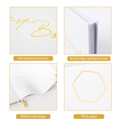 Elegant Bruiloft Gastenboek Wit Goudfolie Stempel Handtekening Dagboek Met Metalen Pennen Voor Receptie Evenement