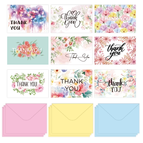 Dankeskarten Aquarell Blumenmuster Blanko Grußkarten Mit Bunten Umschlägen Für Hochzeit Geburtstag Geschäftlich