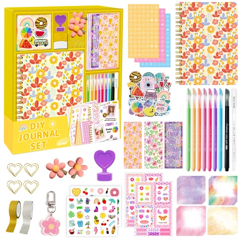 Diario Fai Da Te Taccuino A Spirale Floreale Penne Colorate Adesivi Decorativi Nastro Washi Regalo Attività Creativa Per Ragazze