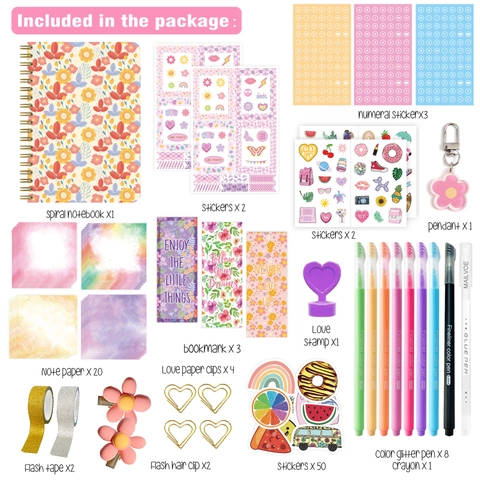 Diario Fai Da Te Taccuino A Spirale Floreale Penne Colorate Adesivi Decorativi Nastro Washi Regalo Attività Creativa Per Ragazze