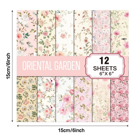 Vintage Floral Scrapbook Paper Oriental Garden Patterned Decorative Craft Paper For DIY Journaling Album Flower Theme