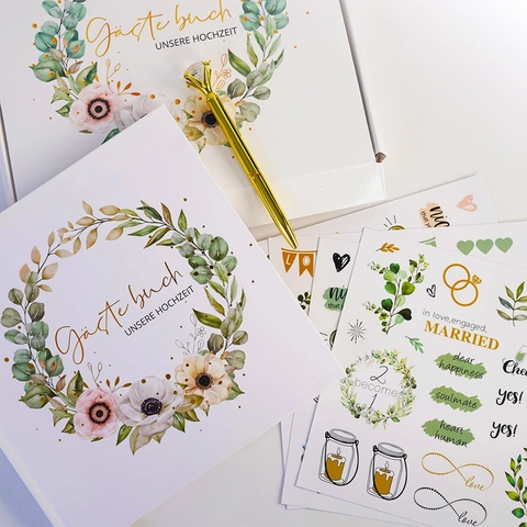 Libro Degli Ospiti Matrimonio Copertina Rigida Tedesco Design Floreale Con Penna Diamante E Adesivi Regalo