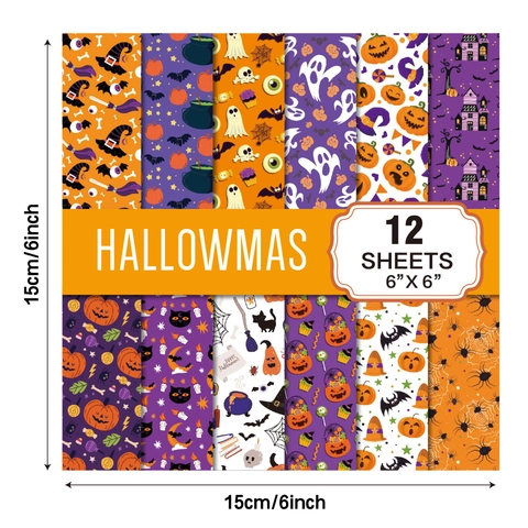 Halloween Scrapbook Material Paper Thickened Decorative Cardstock Pumpkin Ghost Bat Patterns DIY Journaling Collage Crafting