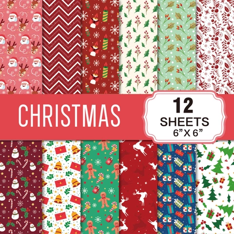 Christmas Scrapbook Paper Snowman Reindeer Gingerbread Man Printed DIY Craft Journaling Background Decorative Retro