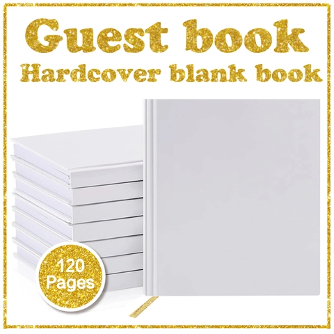 Bruiloft Gastenboek Harde Kaft Vierkant Wit Blanco Pagina's Gouden Lint Voor Receptie Verjaardag Elegant Papier