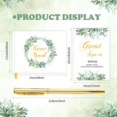 Livre D'or De Mariage Eucalyptus Conception De Feuilles De Feuille D'or Avec Stylo Signature Panneau De Table Stickers