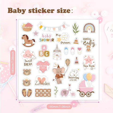 Pegatinas Scrapbook Bebé Dibujos Animados Animal Morandi Color Inglés Alemán Texto Etiquetas Decoración Diario DIY Recién Nacido
