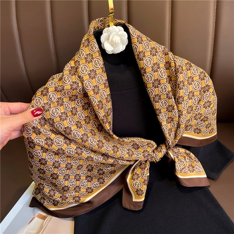 Elegante Foulard Quadrato Con Stampa Floreale Poliestere Twill Effetto Raso Satine Grande Scialle Per Donna Stile Francese